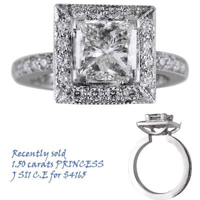 Desiners engagement ring, 0.46 carat side diamond