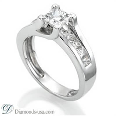 Engagement ring with 0.92 carat side Princess