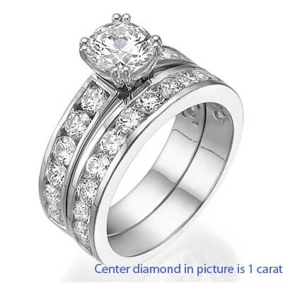 Engagement and wedding rings, 2.08 Cts side diamonds