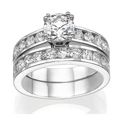 Anillos de compromiso y boda, diamantes laterales de 2,08 ct