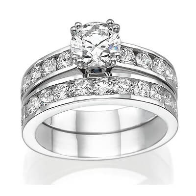 Engagement and wedding rings, 2.08 Cts side diamonds