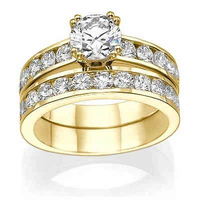 Anillos de compromiso y boda, diamantes laterales de 2,08 ct