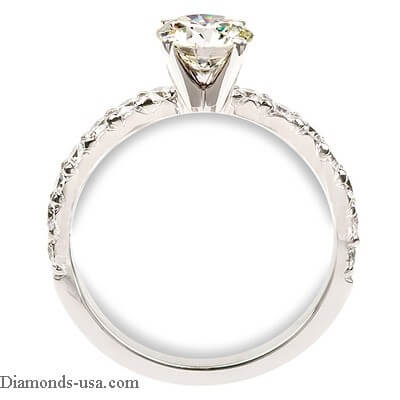 Engagement ring side set with round diamonds