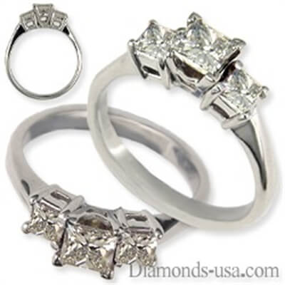 Engagement ring with side diamond princess