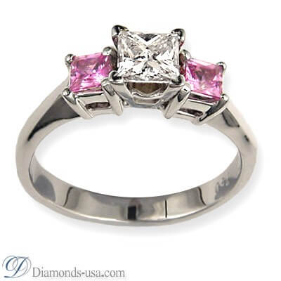 Engagement ring with side Princess pink Sapphires