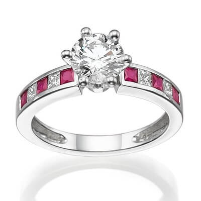 Engagement ring with side Rubies & Diamonds