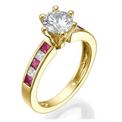 Engagement ring with side Rubies & Diamonds