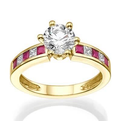 Engagement ring with side Rubies & Diamonds