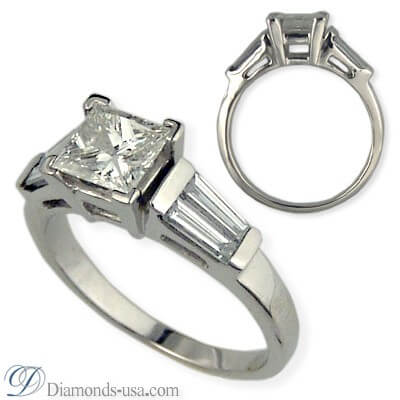 Anillo de compromiso con diamantes laterales Baguette