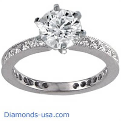 Mill grained round diamonds engagement ring