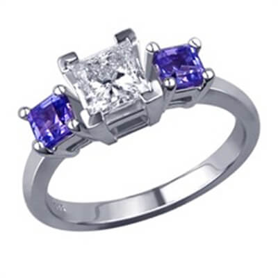 Tanzanite sides three stones engagement ring