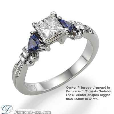  Engagement ring, Two blue triangle Sapphires