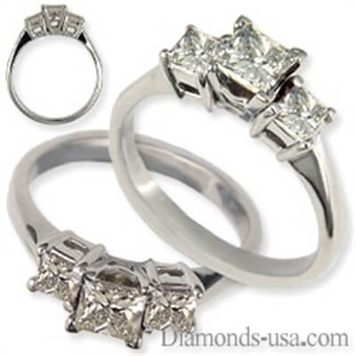 Anillo de compromiso, diamantes Princesa laterales de 0,40 Ct.