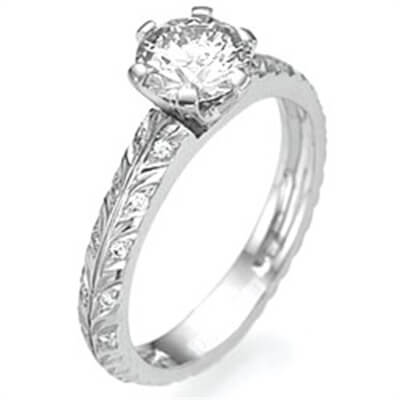 Leaf motif with diamonds engagement ring