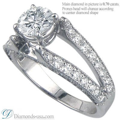 Split band engagement ring with round diamonds