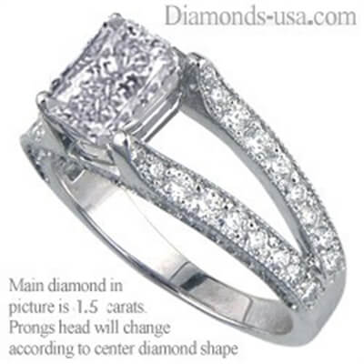 Split band engagement ring with round diamonds