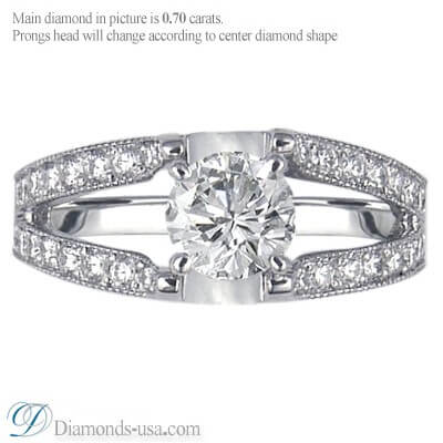 Split band engagement ring with round diamonds