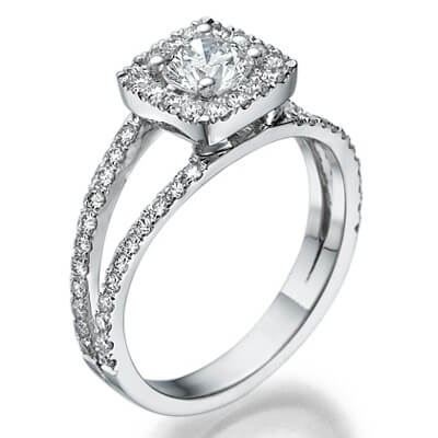 Split band Halo engagement ring