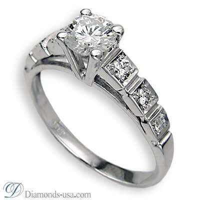 Round side stones engagement ring