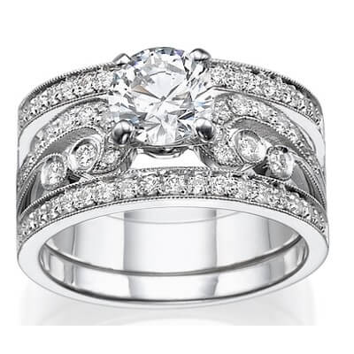 Vintage designers bridal trio, 0.61ct side diamonds