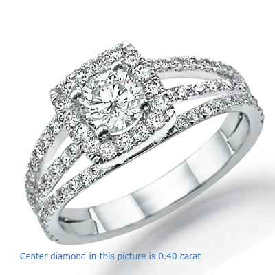 Triple band Halo engagement ring, 0.80 cts sides