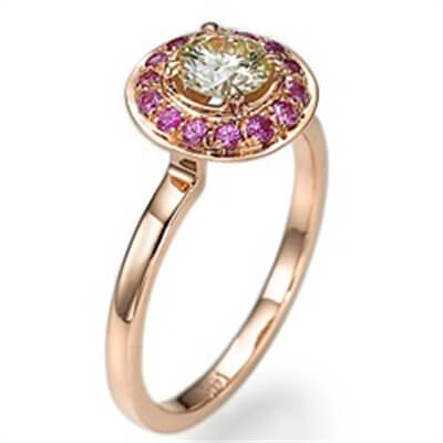 Rose Gold With Pink Sapphires Halo engagement ring