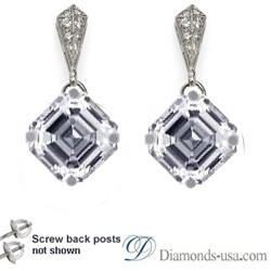 Foto Pendientes de diamantes Asscher con tachuelas y colgantes, engastes de