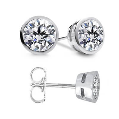 Bezel set for round diamond earrings