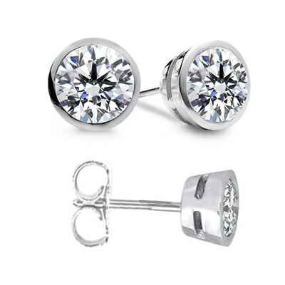 Bezel set for round diamond earrings
