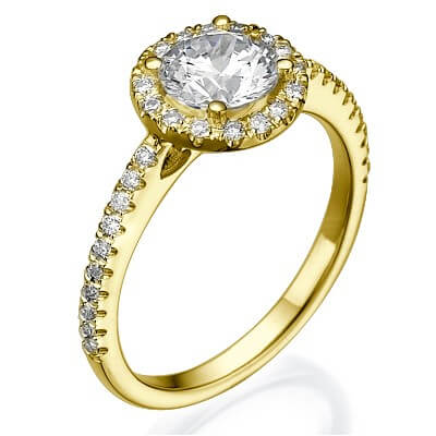 Classic Halo engagement ring for all shapes,with 1/4 carat side diamonds