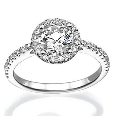 Classic Halo engagement ring for all shapes,with 1/4 carat side diamonds