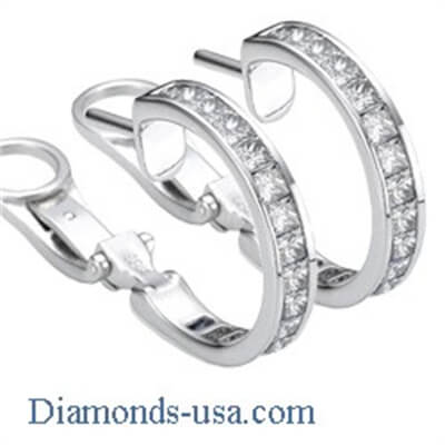 3 Carat Princess diamonds channel hoop earrings