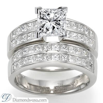 Bridal rings set, 2 carat princess sides