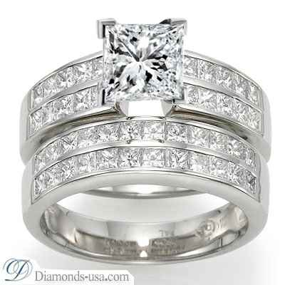 Bridal rings set, 2 carat princess sides