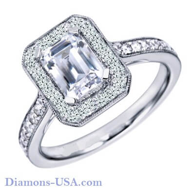 Micro Pave set Anillo de compromiso Emerald Cut Halo