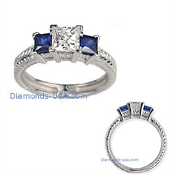 Picture of Vintage 3 stones engagement ring, hand engraved & Sapphires