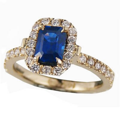 1.12 carat Blue Sapphire Emerald with 1/3 Ct diamonds