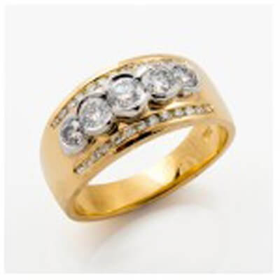 Anniversary ring with 5 bezel set diamonds