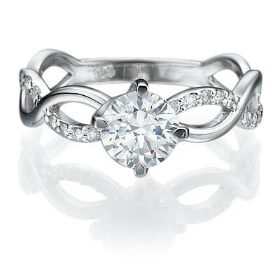 Interlacing together engagement ring