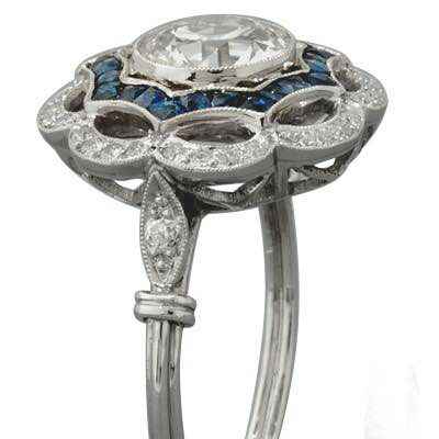 Anillo Art Deco anillo de compromiso de diamantes Halo