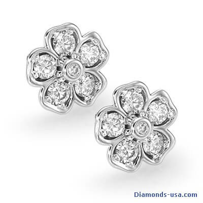 Pendientes de diseñadores en forma de flor, diamantes de 1 quilate