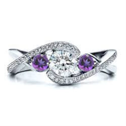 Picture of Diamond engagement ring with side Amethysts