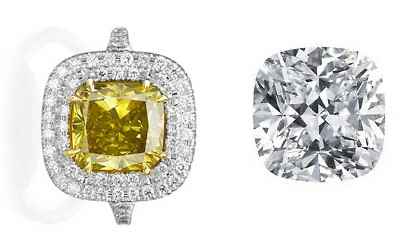 Cushion cut diamonds, loose and set