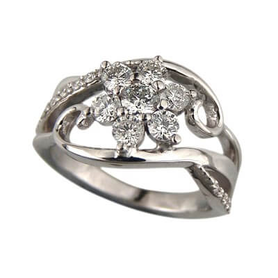 Flakes of diamonds engagement ring