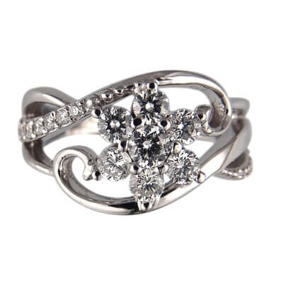 Flakes of diamonds engagement ring