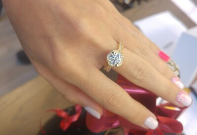 Crossing bands designers Halo engagement ring, 0.36 cts sides