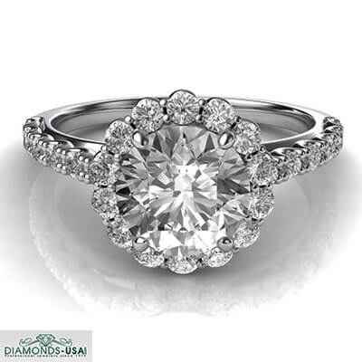 Diseñadores, Vintage Halo anillo de compromiso de diamantes laterales de 1/2 Ct