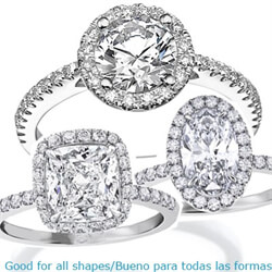 Foto Anillo de compromiso Classic Halo para todas las formas, con diamantes laterales de 1/4 quilate de