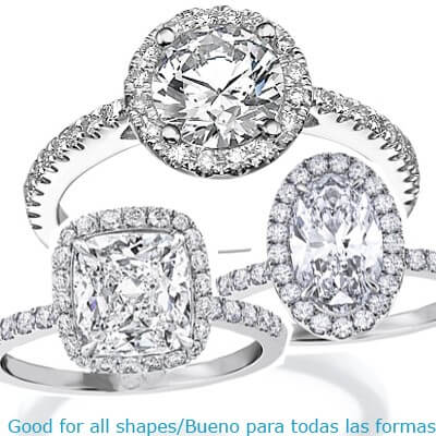 Classic Halo engagement ring for all shapes,with 1/4 carat side diamonds