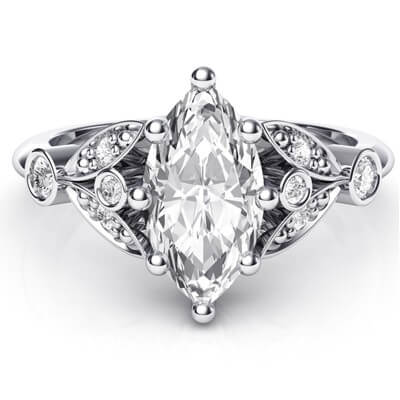 Victorian style Marquise engagement ring, Low or High Profile 